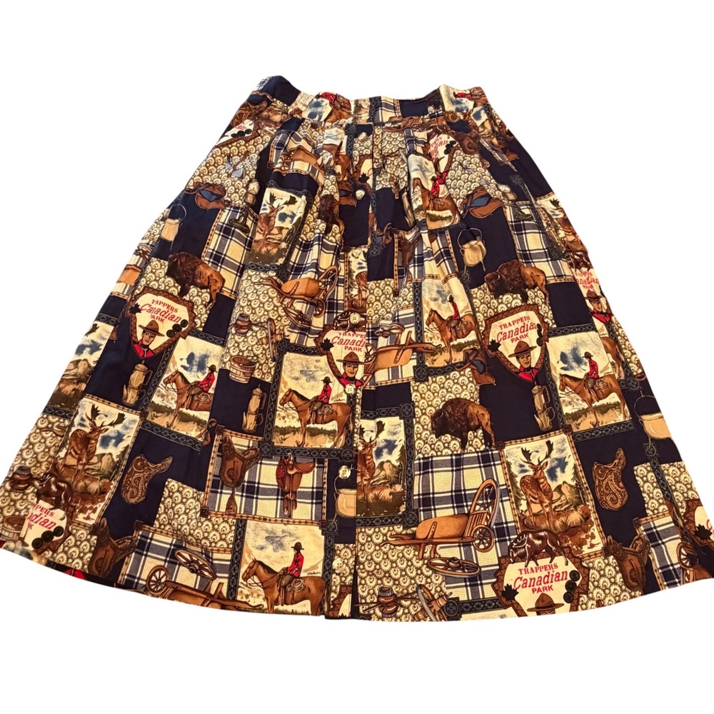 90s Western Canadian Trappers Buffalo Cotton USA Midi Skirt Size 28" Equestrian